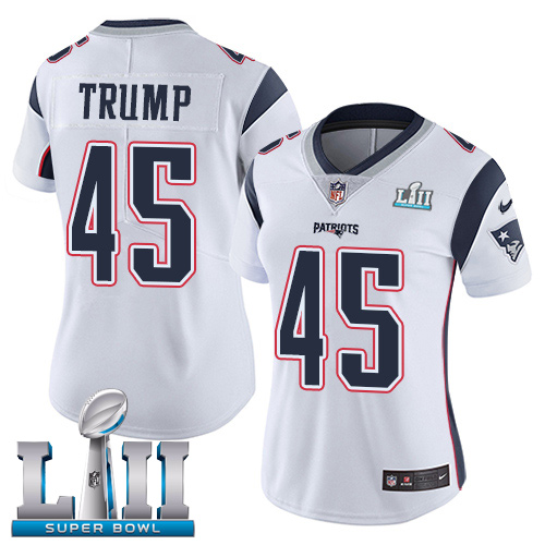Nike Patriots #45 Donald Trump White Super Bowl LII Women's Stitched NFL Vapor Untouchable Limited Jersey